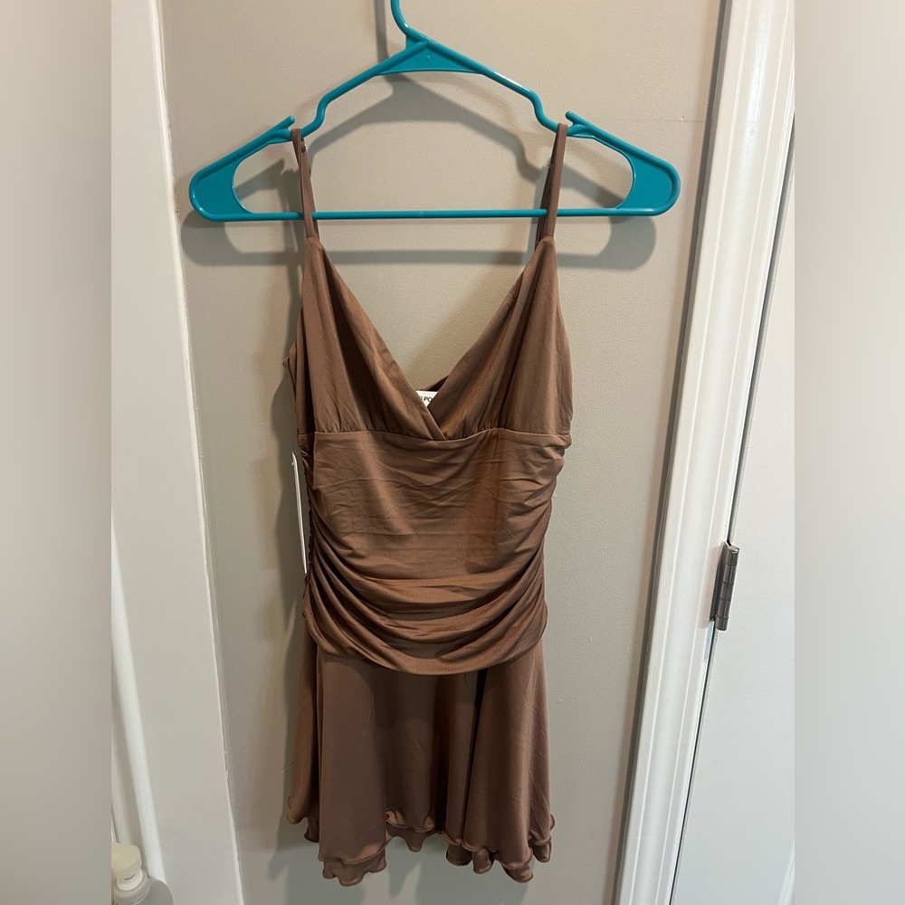 Princess Polly Brown V-Neck Spaghetti Strap Dress